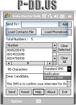 Pocket PC to mobile SMS broadcasting tool