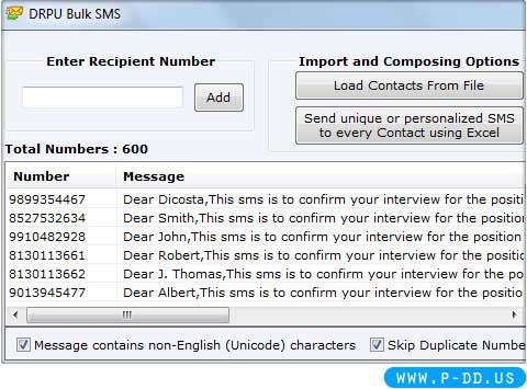 Screenshot of Windows Mobile Bulk SMS Software 2.0.1.5